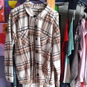 Maurices Plaid Teddy Jacket - Cream and Brown
